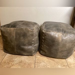 Madeleine Home Indoor Ottomans Modern Brown Genuine Leather Rectangle Ottomans